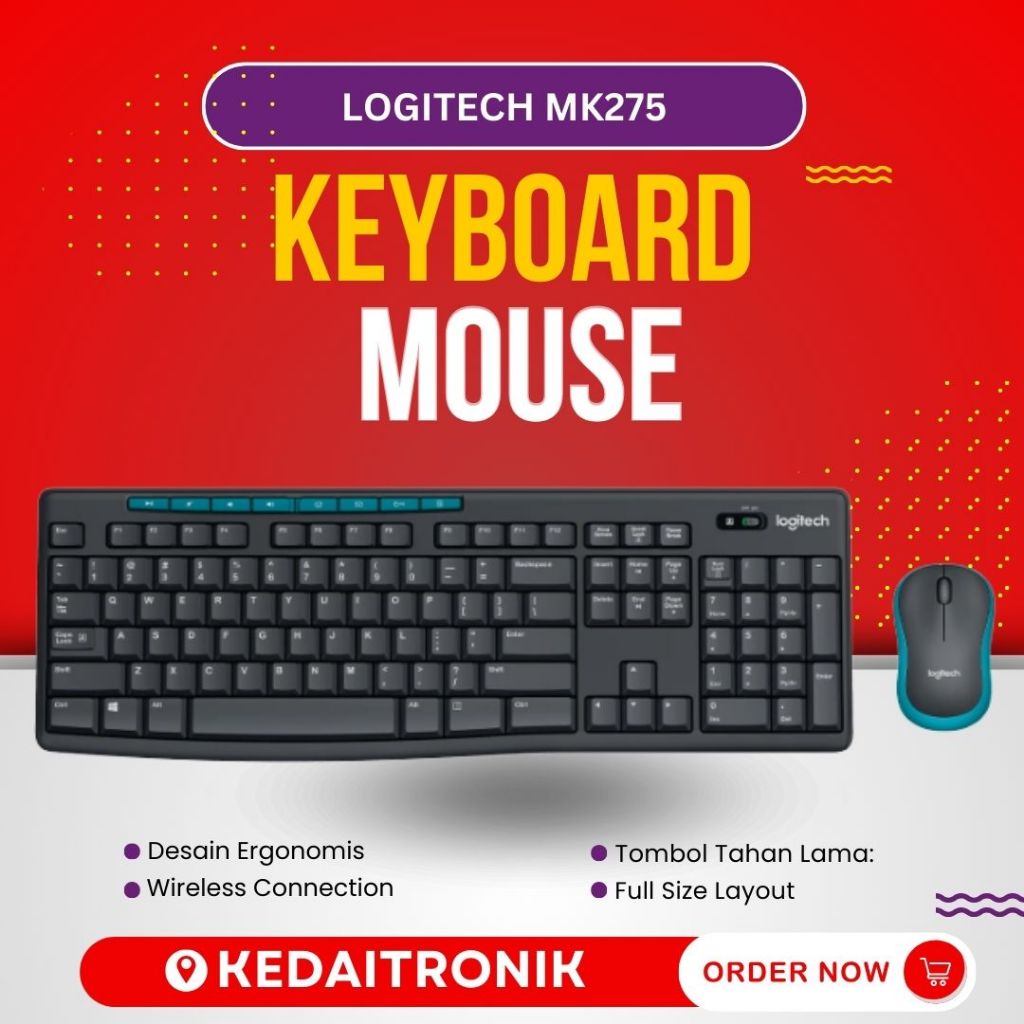 NEW Logitech MK275 Combo Keyboard dan Mouse Wireless Multimedia Keys MK 275