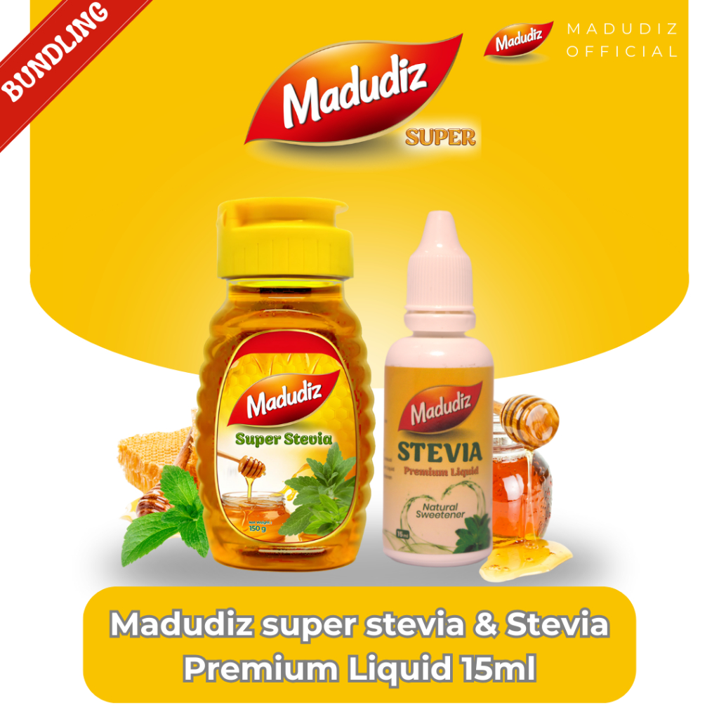 

Madudiz Madu Super Stevia 150gr, dan Madudiz Ekstrak Stevia Premium Liquid 15ml - Membantu Menjaga Daya Tahan Tubuh