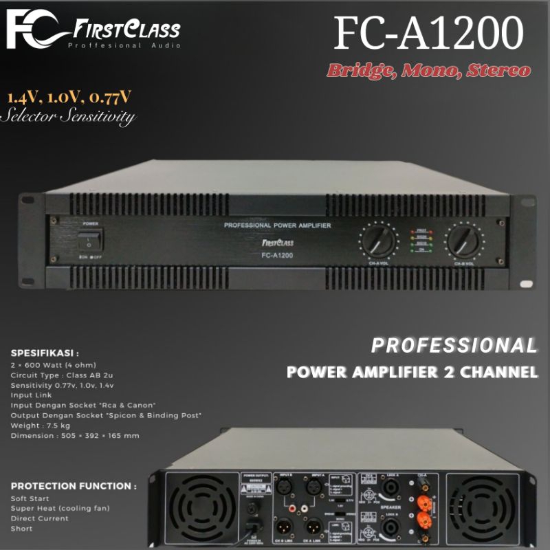 jual PROFESSIONAL POWER AMPLIFIER FIRSTCLASS FC-A1200 POWER FIRST CLASS  FC A1200