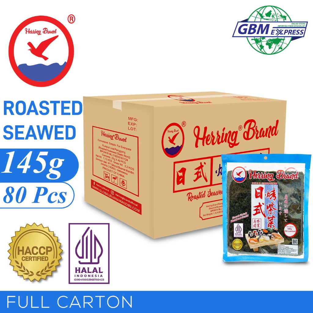 

Herring Brand Full Carton Rumput Laut Sushi Nori 145g - 80Pcs