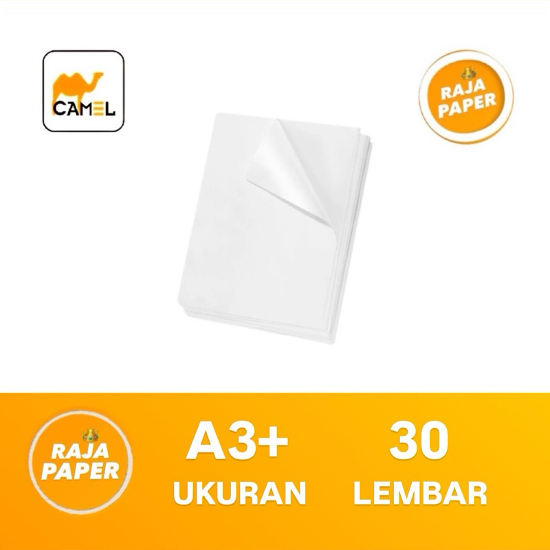 Kertas Sticker Vinyl Glossy Ukuran A3+ 30 Lembar By CAMEL ( 320 Mm x 448 Mm ) / ( 32 Cm x 44.8 Cm ) 