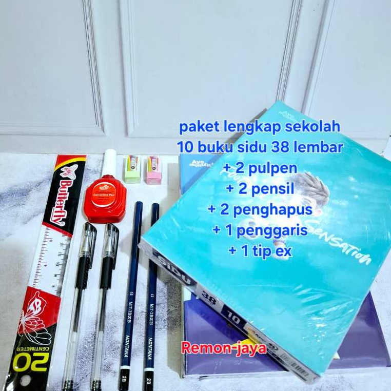 

Buku paket lengkap sekolah / 10 buku sidu 38 lembar +2pensil +2pulpen +2penghapus +1penggaris +1tip ex