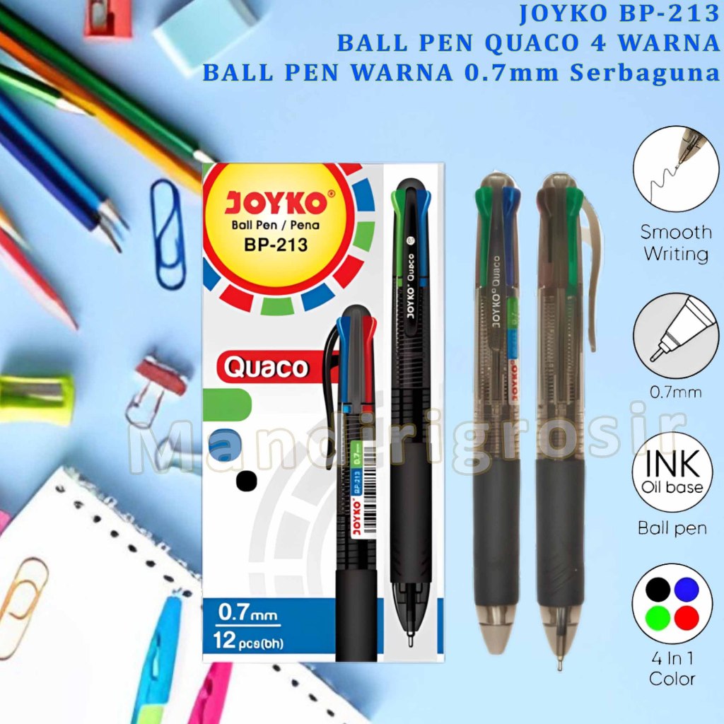 

Ball Pen Quaco * Joyko * Ball Pen 4 Warna * BP-213 0.7mm