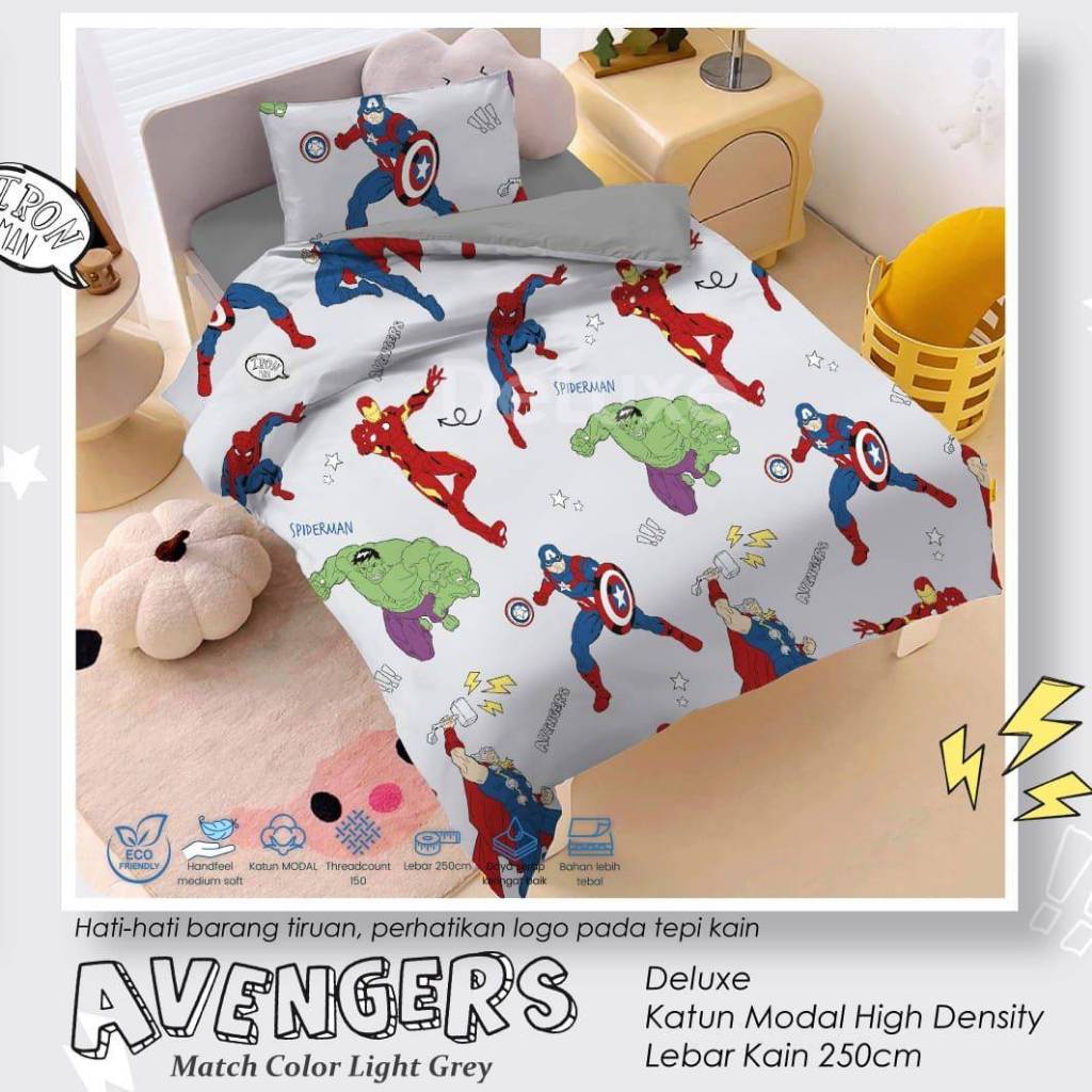 Sprei Katun Anak Motif BEVERLY AVENGERS | Sprei Homemade dari Katun CVC Premium | Sprei Custom