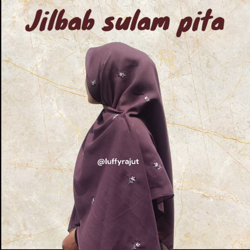 jilbab syar'i sulam bunga tabur /hijab segiempat /jilbab sulam pita x sulam benang /130x130