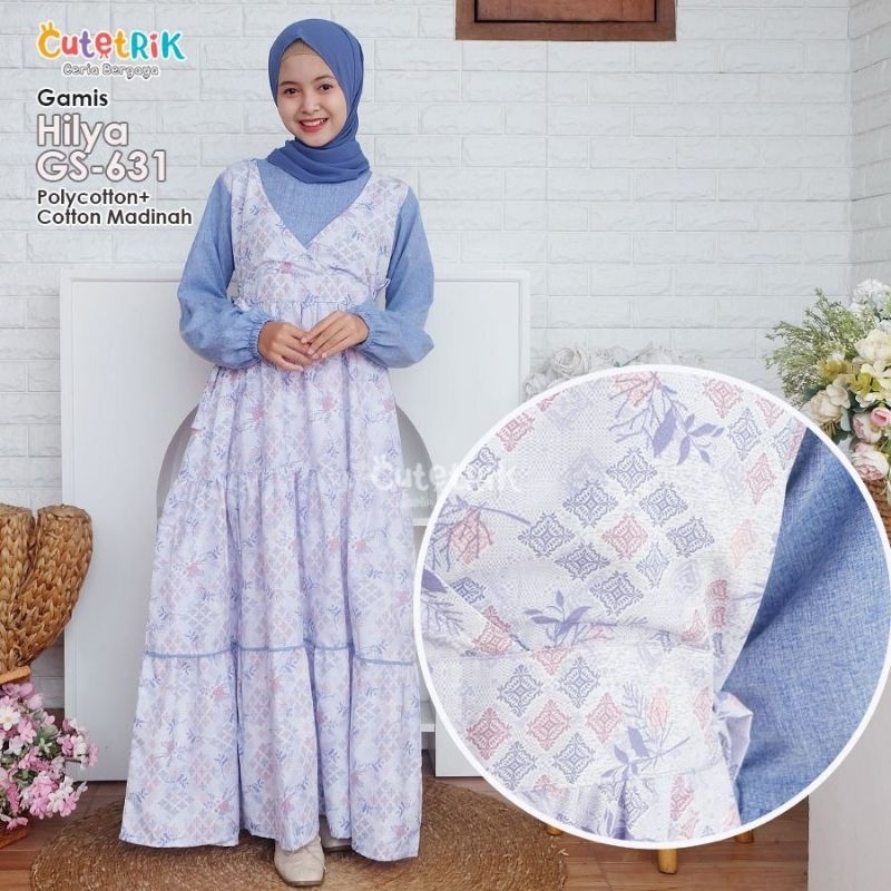Gamis Hilya By Cutetrik Terbaru Gamis Anak Dan Remaja Cewek Syar'i Motif Bunga Warna Biru Bahan Poli