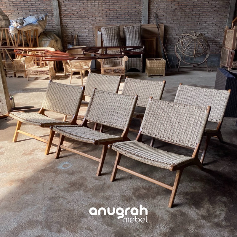 Kursi Santai Jati Anyaman Rotan Sintetis / Lazy Chair / Kursi Malas Jati