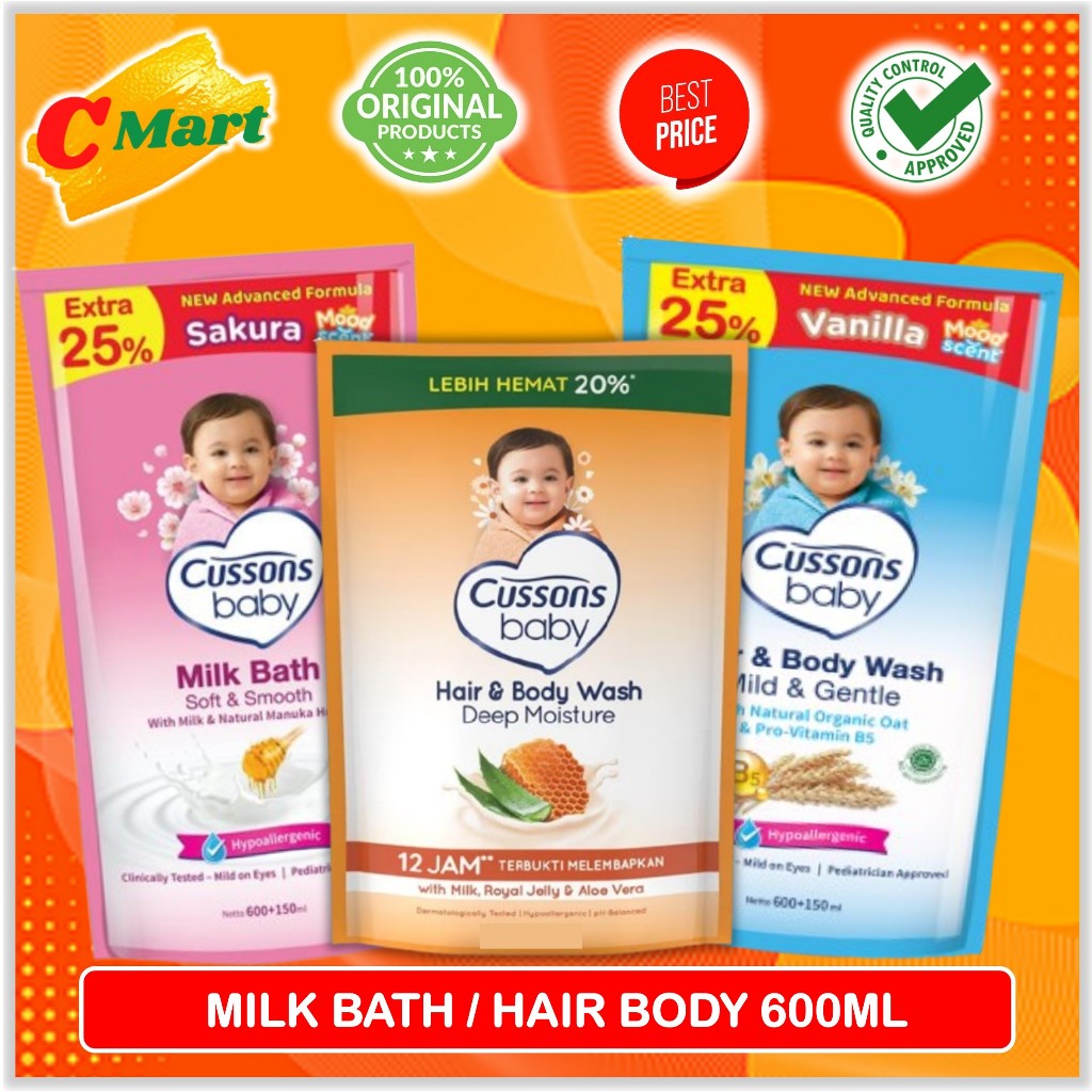 Cussons Baby Milk Bath & Cussons Baby Hair & Body Wash 600ml Refill - Cusson Sabun Bayi - CMart