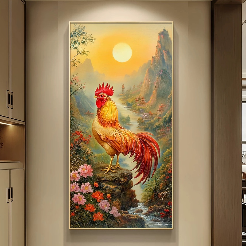 Lukisan Porcelain 5D Diamond Motif Ayam Shio Pajangan Dinding Chicken Shio Ayam Porselen 5 Dimensi K