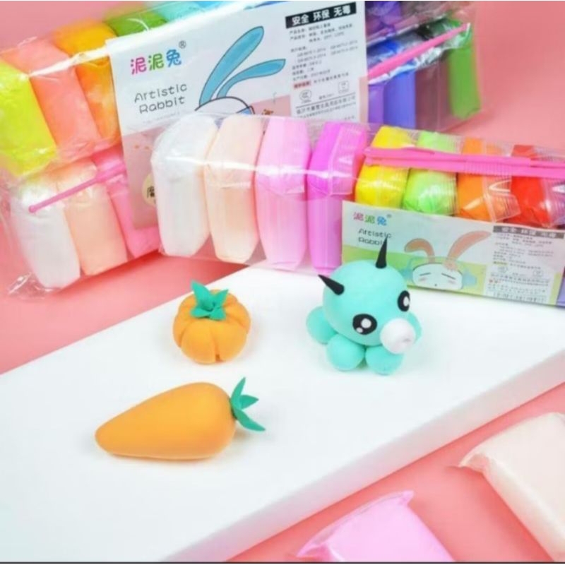 Magic Clay Mainan Edukasi Anak Polymer Import Soft Clay Isi 12Pcs