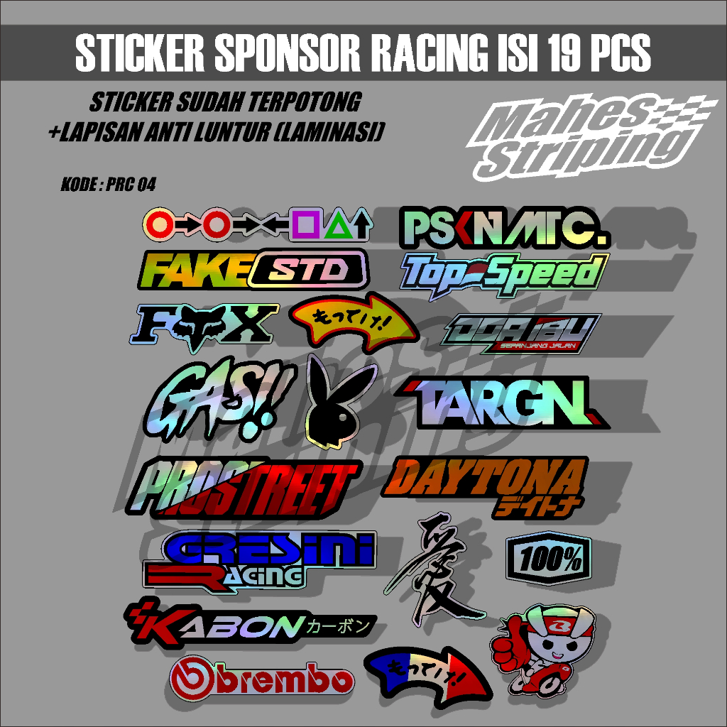 

19 PCS Sticker Sponsor Racing Sudah Printcut Siap Tempel Bahan Hologram Vynil Stiker Logo Racing MS.PRC 04
