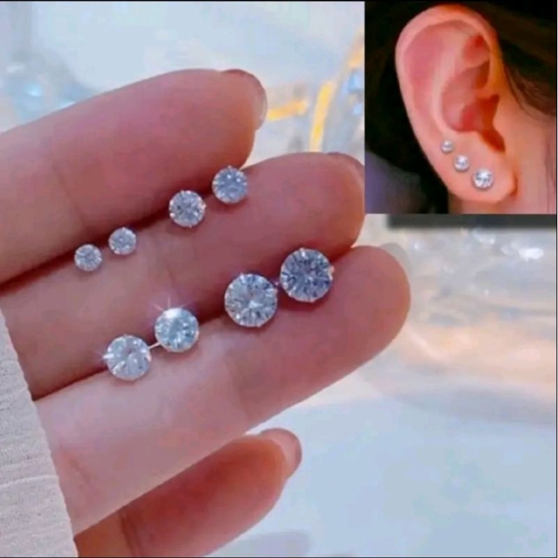 ANTING PERMATA PRIA WANITA,ANTING GIWANG KRITAL TITANIUM