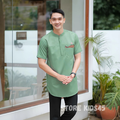 BIG PROMO Baju Koko Pria Dewasa Warna Lavender / Mouve Lengan Pendek Atasan Muslim Koko Kurta Zidan