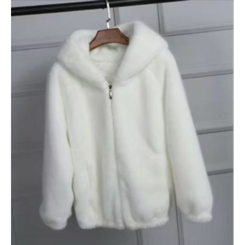 Sweater Jaket Bulu Sherpa/Korea Jaket Hoodie Wanita Zipper Polos Kekinian