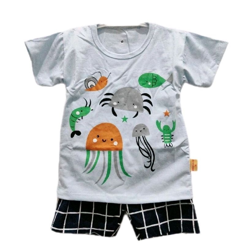 1 2 3 tahun - Enrica SNI Setelan baju celana pendek spandek katun halus melar stretch anak laki laki