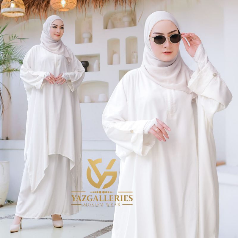 Adzani One Set Abaya Tunik Rayon Twill Premium/ Set Rok Abaya Tunik Umroh Haji