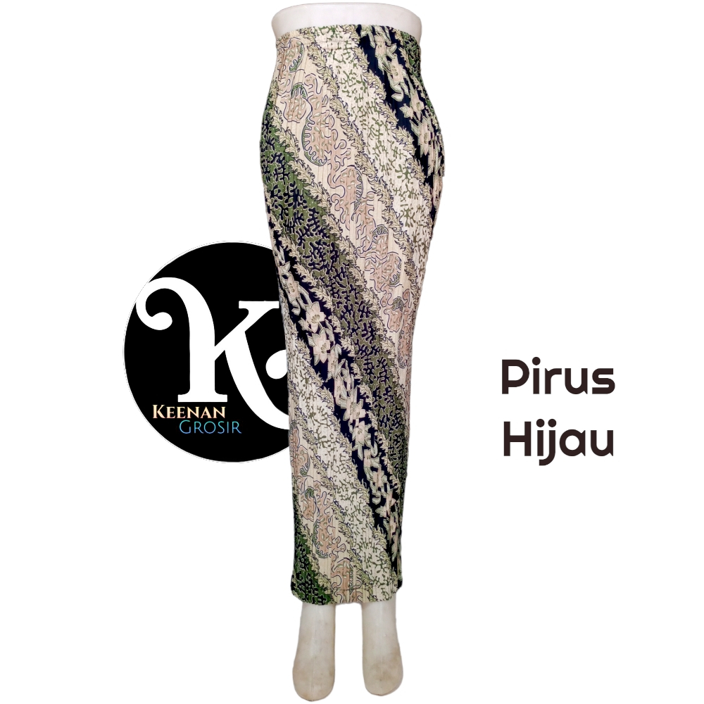 Rok plisket batik hijau sage motif pirus hijau