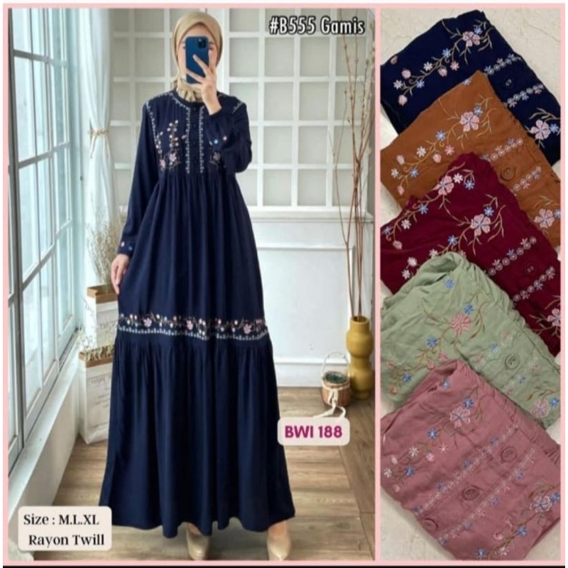 Gamis Bordir Bahan Katun Twill BWI188