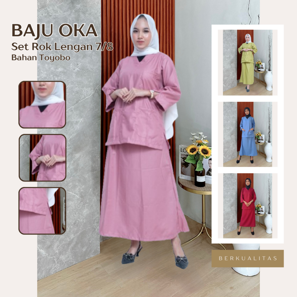 Baju Oka Rok Perawat Scrub Medis Ok Nakes Jaga Lengan 7/8 Toyobo