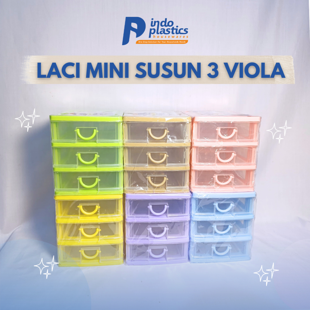Laci Mini Susun 3 Viola/Mini Container/Mini Cabinet/Lemari Plastik Organizer Meja Kecil