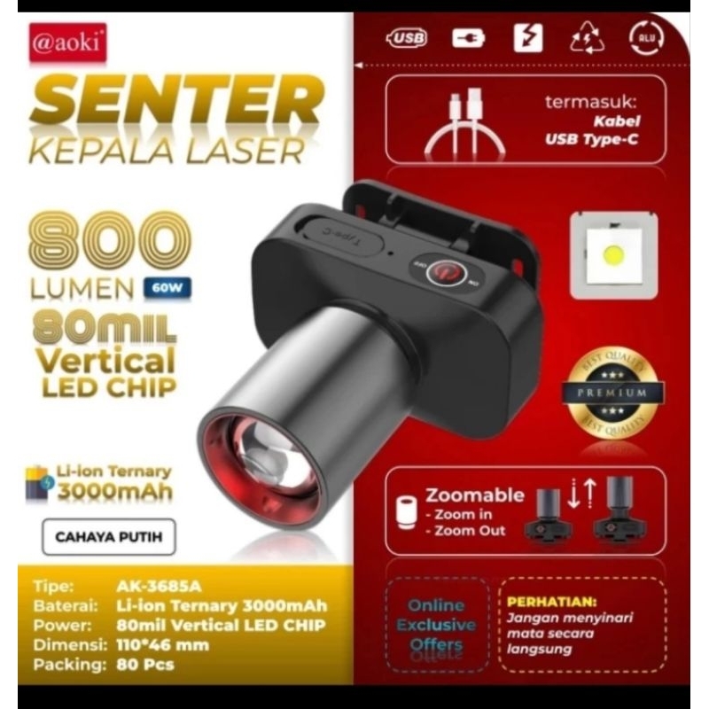 senter kepala zoom aoki putih 3685a