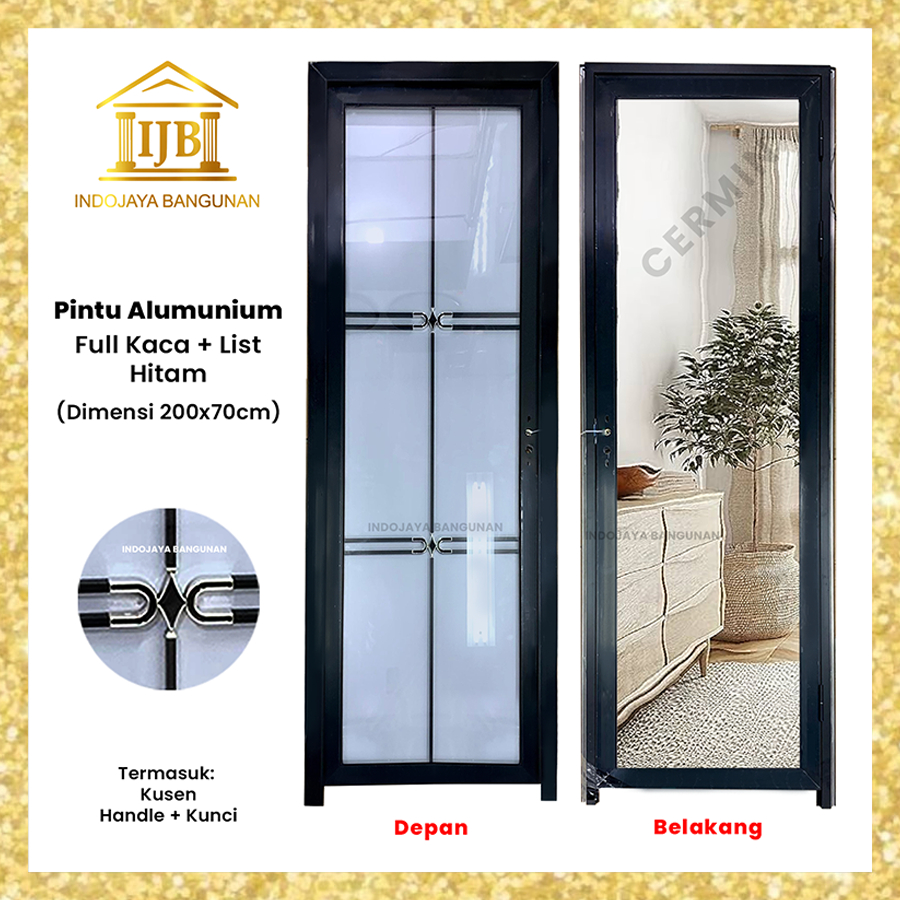 Pintu Alumunium Kamar Mandi ¼ ½ Kaca Bukaan Kanan Kiri Jati Coklat Putih
