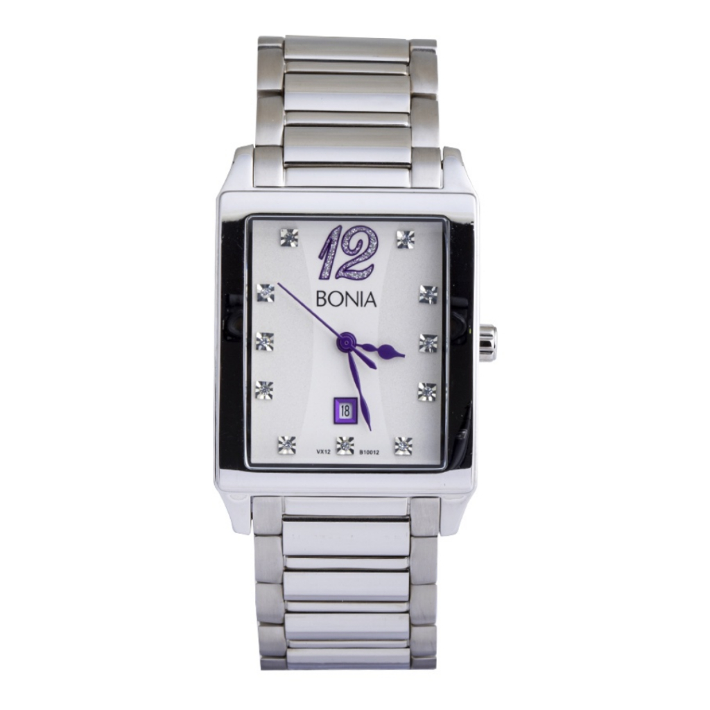 Jam Tangan Pria Bonia Tank White Dial Stainless Steel Analog B10012-1305V Original