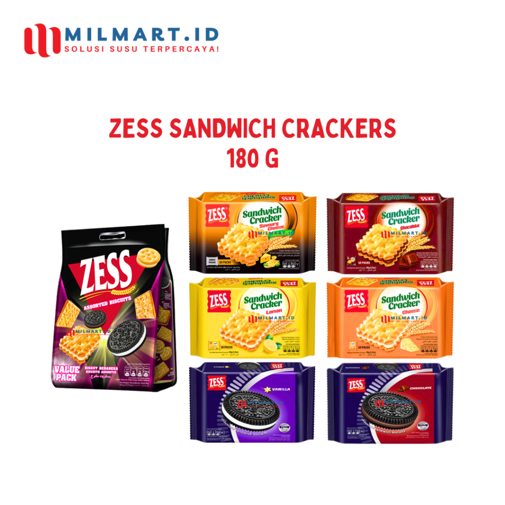 

ZESS ASSORTED CREAM SANDWICH POUCH ZESS SANDWICH CRACKERS CHOCOLATE/CHEESE/LEMON /SAVOURY CHEESE