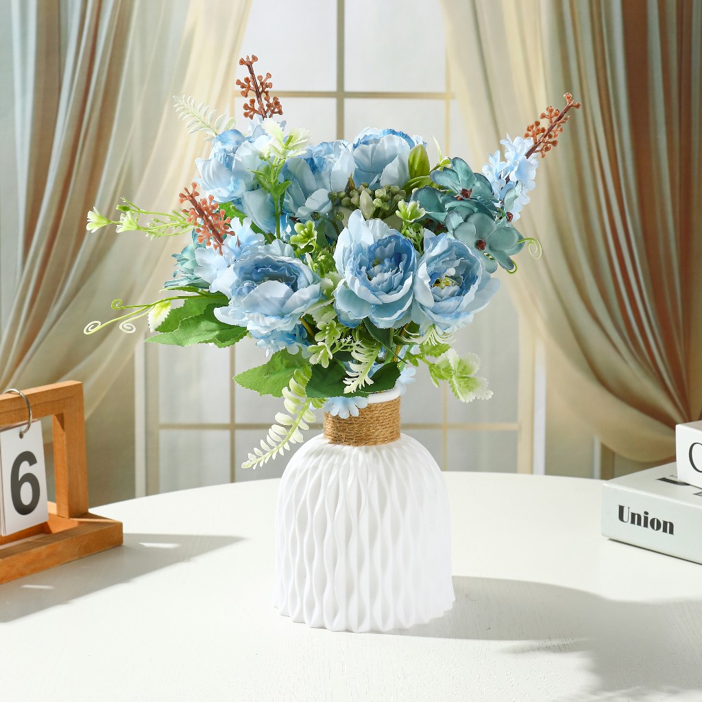 Set Vas Bunga Plastik Kombinasi/Bunga Hias Plastik/Bunga Hiasan Ruang Tamu/Bunga Hiasan Meja Makan