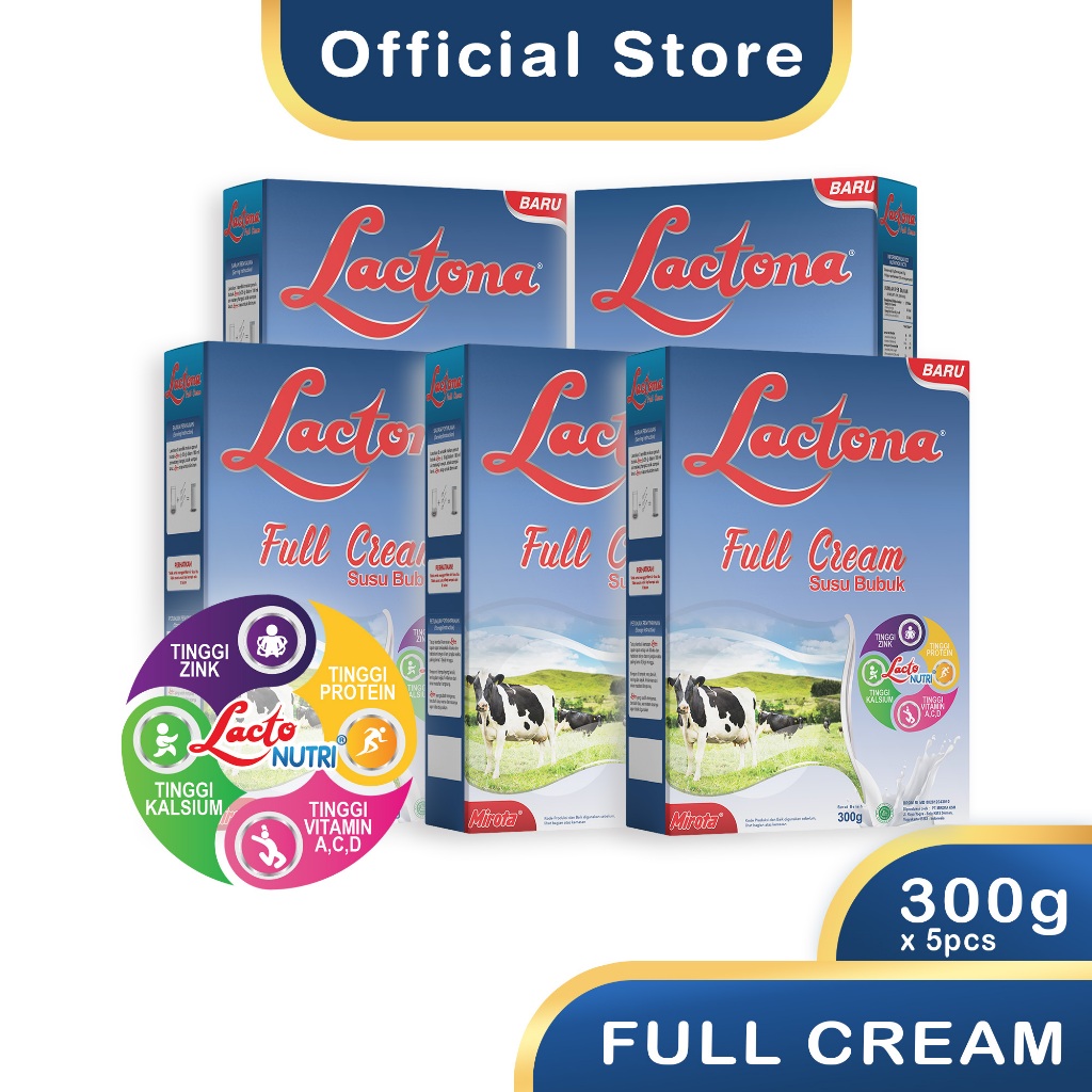 

PAKET LACTONA FULL CREAM Susu Tinggi Nutrisi 300 Gram X 5 Box