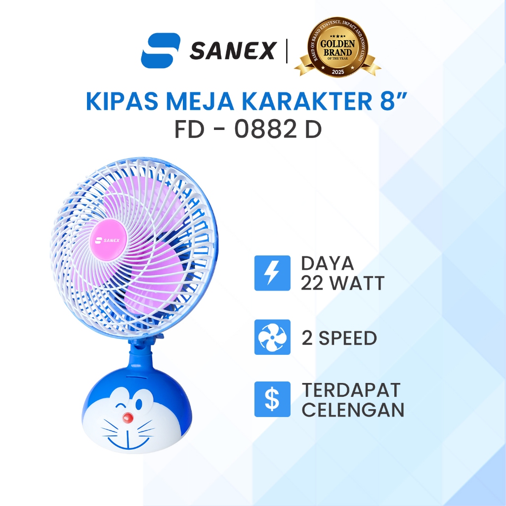 SANEX Kipas Angin Meja Karakter Kucing Biru 8 Inch FD-0882 D