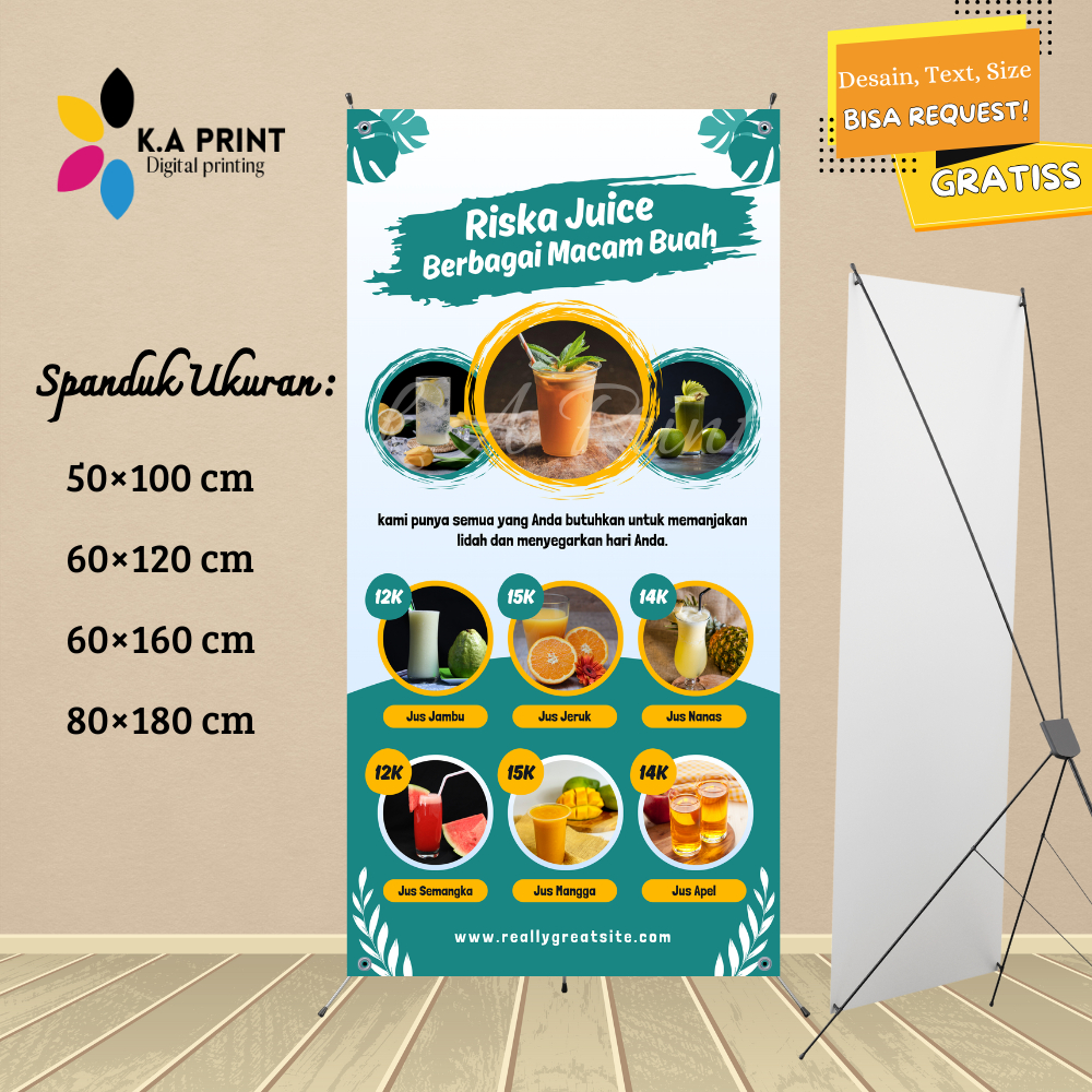 Cetak Spanduk Banner Jualan Aneka Jus Juice Aneka Minuman Bisa Request Biru Putih MMT Spanduk Custom