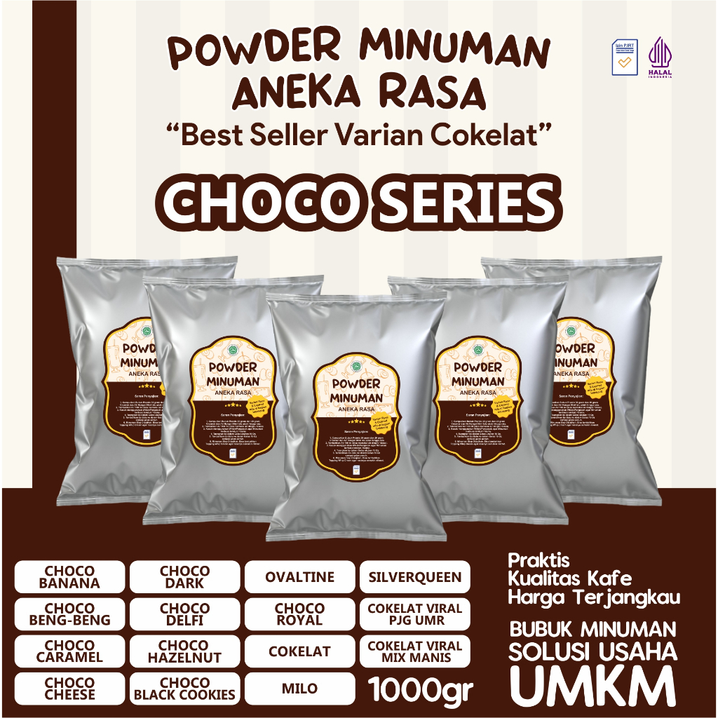 

Bubuk Serbuk Minuman Varian Rasa Cokelat Coklat Choco Flavor Powder Standar 1 kg / 250 gram