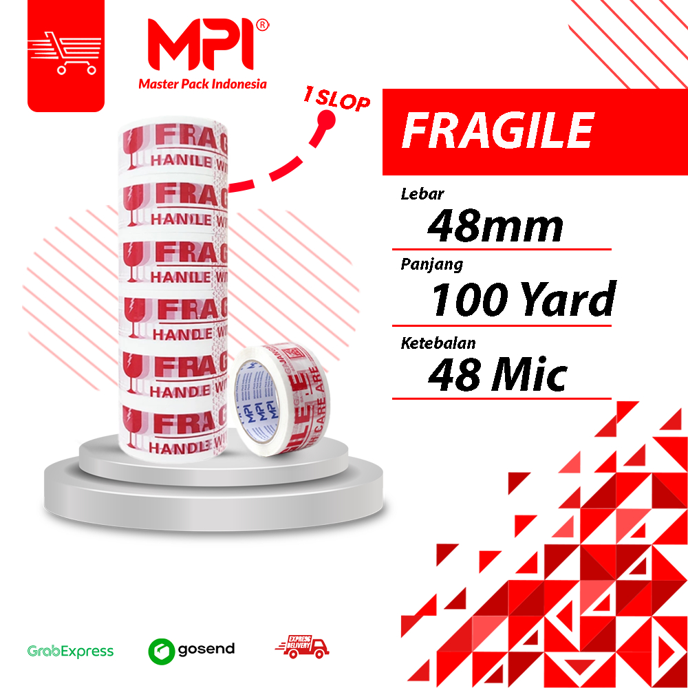 

1 SLOP [ 6 PCS ] LAKBAN FRAGILE PUTIH MPI JANGAN DIBANTING 48MM X 100 YARD 48 MICRON