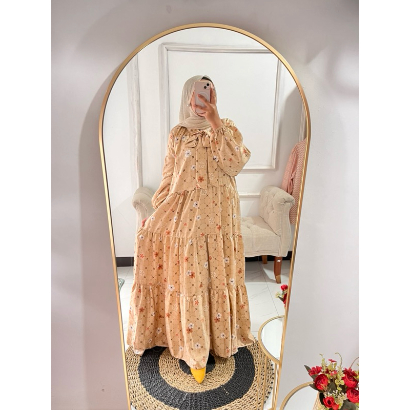 Dress Bunga,Dress Susun,Gamis Bunga,Gamis dior silk,Gamis susun