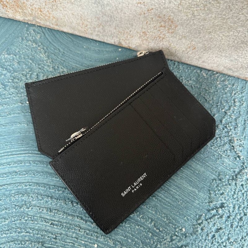 YSL Long Card Holder Zip Caviar in Black
