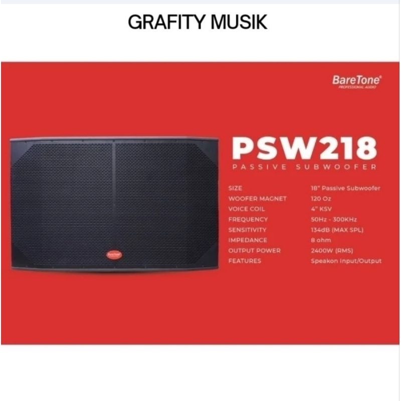 Speaker Subwoofer 18 Inch BARETONE PSW218 | PSW 218 Original