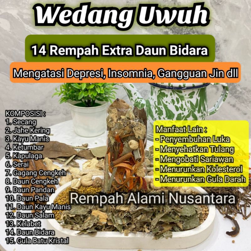 

Wedang Uwuh Obat Depresi Insomnia Kolesterol Gula Darah Gangguan Jin 14 Rempah Extra Daun Bidara