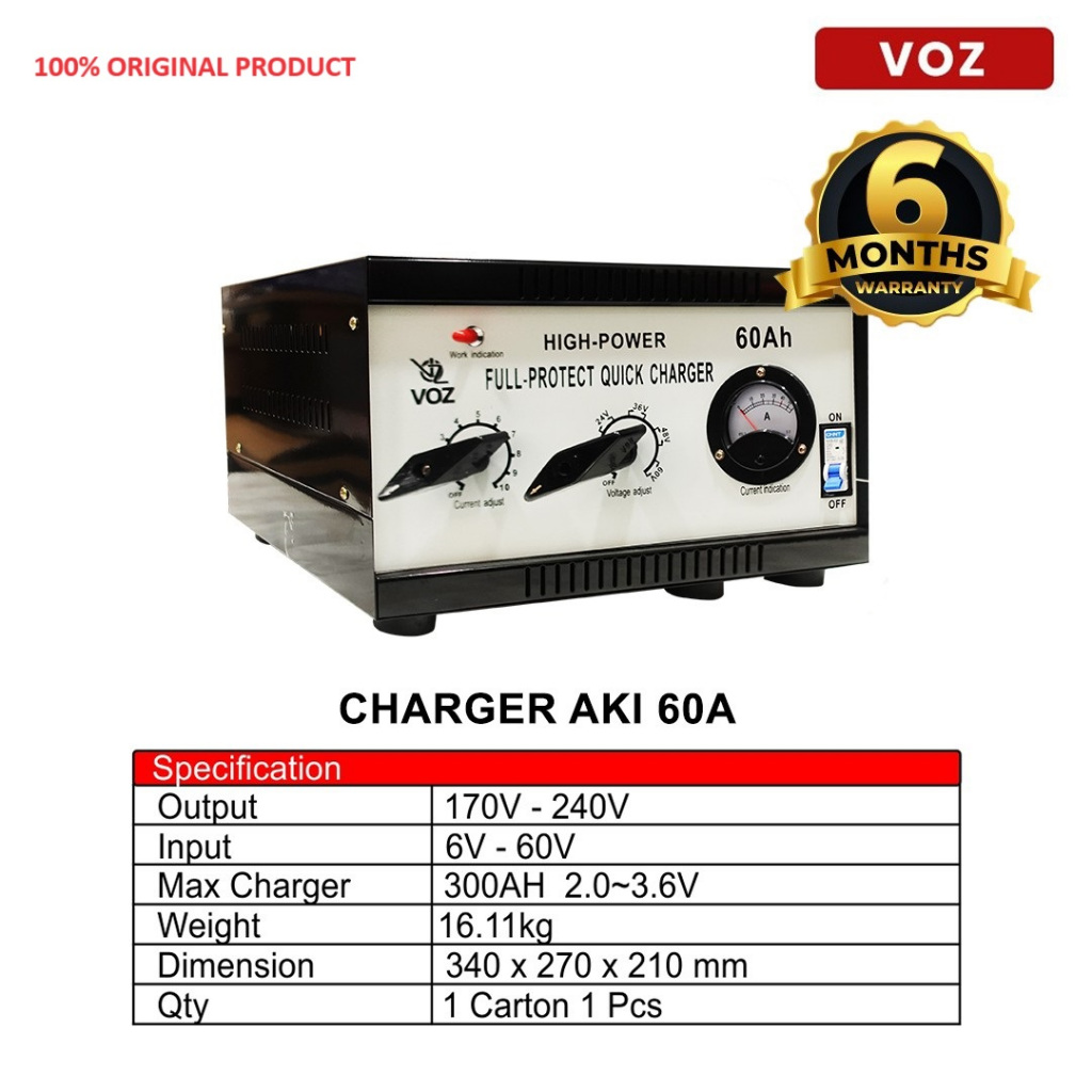VOZ Quick Charger Aki 60A 6V-60V 300Ah Pengisi Daya Baterai ORIGINAL