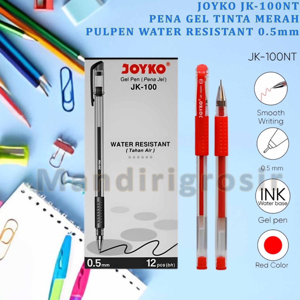 

Pen Gel Tinta Merah * Joyko * Pulpen Water Resistant * 0.5mm JK-100NT