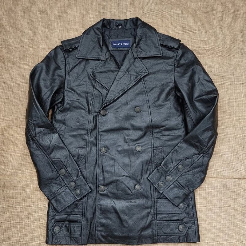 BNWT Smart Range UK Jaket Kulit Leather Jacket Military Peacoat Trench Coat Vintage Classic Retro Ru