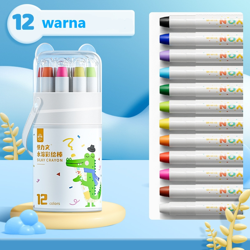 

Kuailiwen Washable Silky Crayon isi 12 Warna Colorful Bucket Krayon Set Anak Wipe and Clean