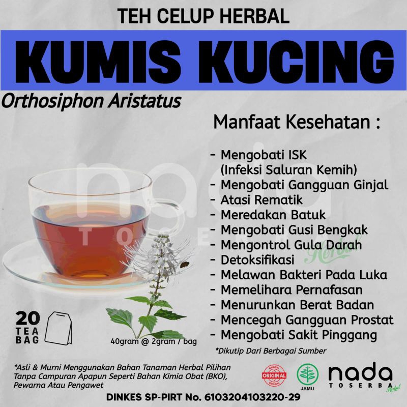 

Teh Celup Herbal KUMIS KUCING Isi 20 Tea Bag | ISK & Batu Ginjal | Orthosiphon Aristatus