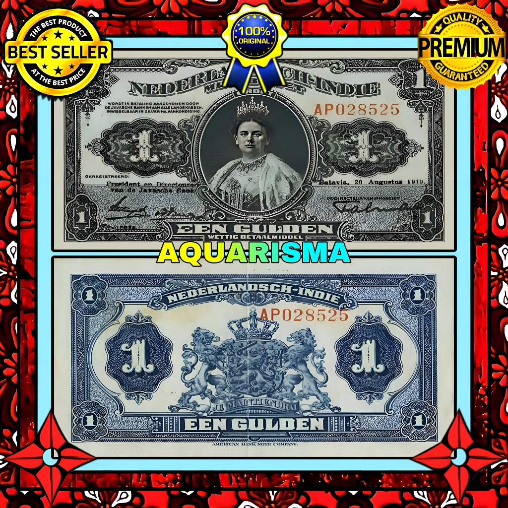KOLEKSI NUMISMATIK - KERTAS UANG KUNO 1 GULDEN HINDIA BELANDA WILHELMINA 1919