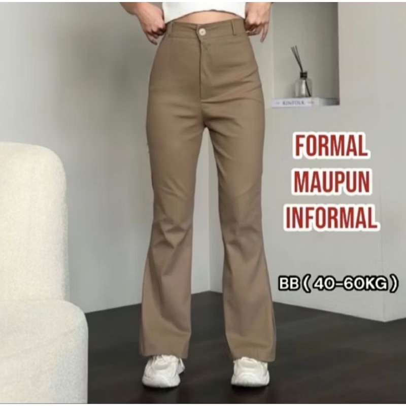 Flare pants cutbray-Highwaist kulot Basic Cutbray Stretch melar-Celana panjang wanita kain Twill Com