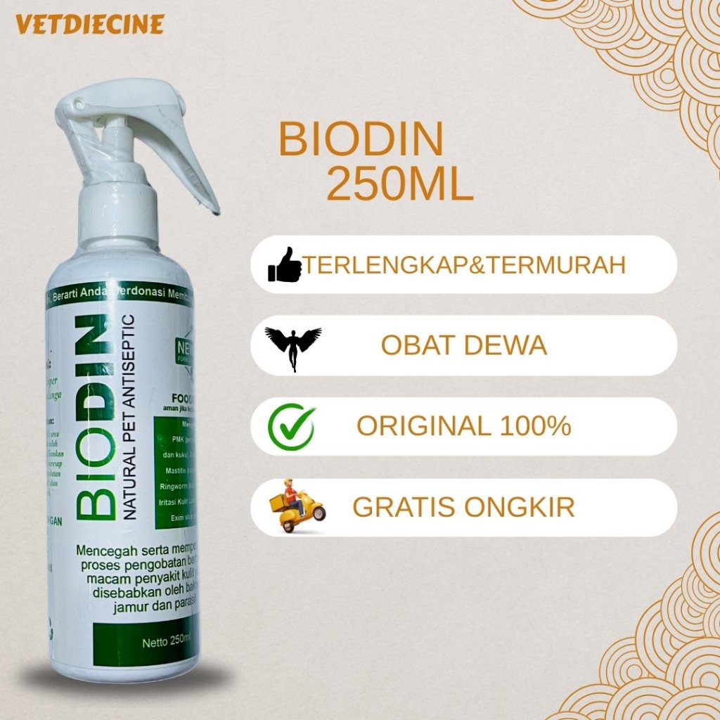Biodin Spray 250 ml - Biodin untuk PMK Sapi - Antiseptic Semprot untuk Hewan - Obat Luka untuk Hewan