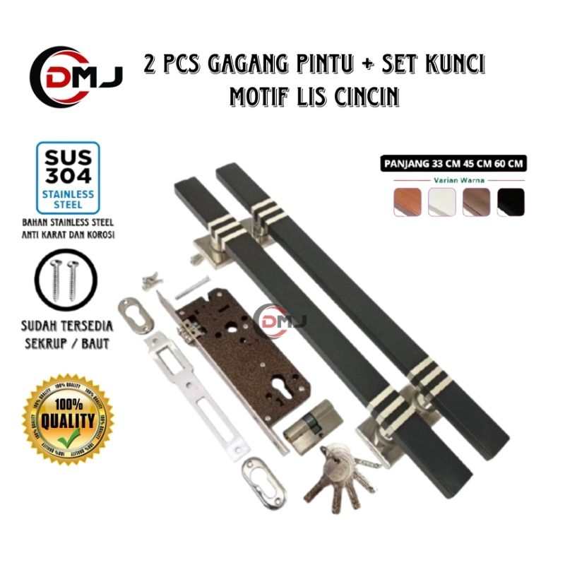 Paket 2 Handle Pintu Rumah Set Kunci Panjang 60 cm 45 33 Gagang Tarikan Pegangan Warna Natural Hitam