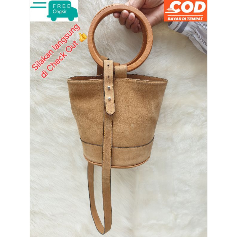 Simon Miller Tas Selempang Wanita Sling Bag Mini Kulit Asli Unik Coklat