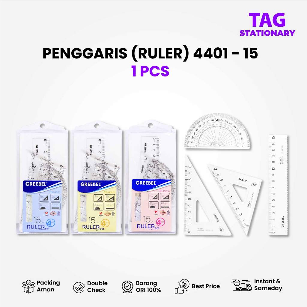 

GREEBEL Penggaris Set 4 IN 1 4401-15 / Penggaris Bening / Ruller Set Perlengkapan Sekolah