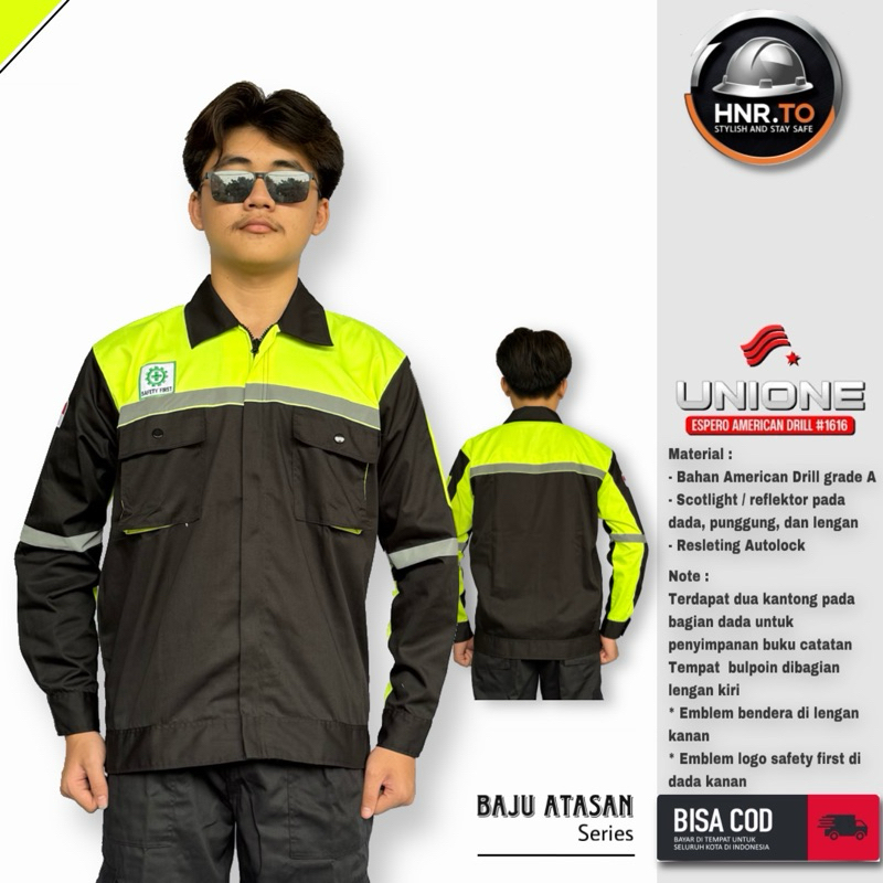 Wearpack safety atasan / baju wearpack safety / kemeja wearpack lengan panjang hitam stabilo